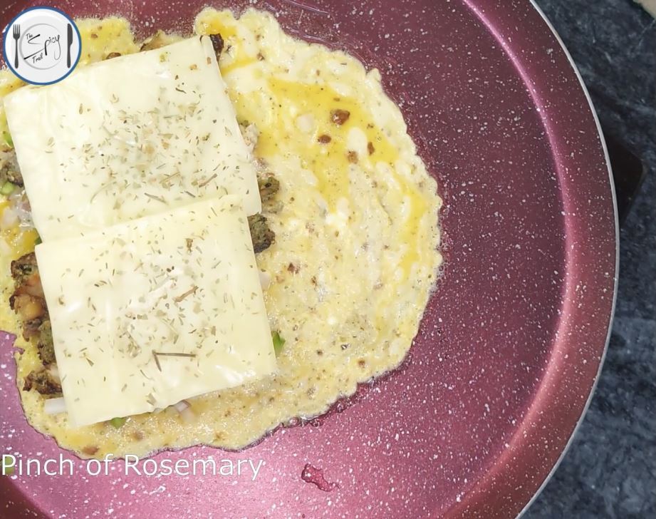 step 3 of Malai Boti Stuffed Omelette