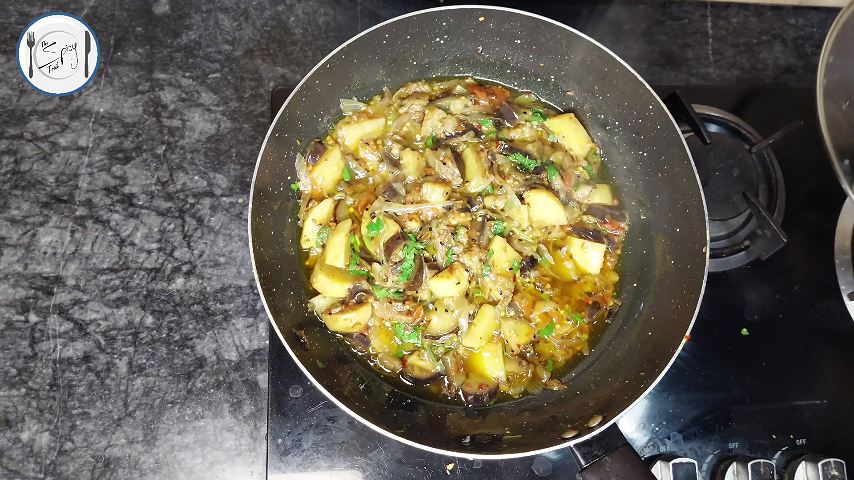 4th step of The Spicy Trail's Baingan Aloo Recipe A Delicious Aloo Baingan Ki Sabji