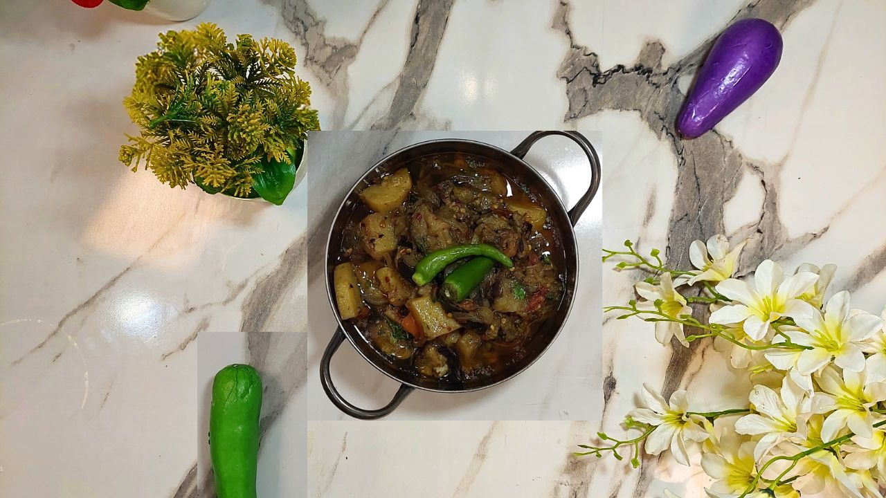 Featured Image of Baingan Aloo Recipe By The Spicy Trail Aloo Baingan Ki Sabji