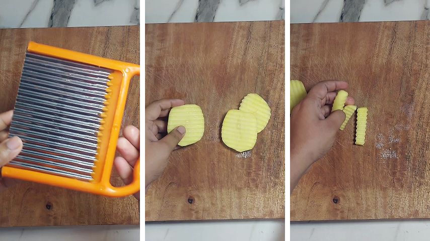 1st step of Homemade Crinkle Cut French Fries Recipe By The Spicy Trail Frozen French Fries